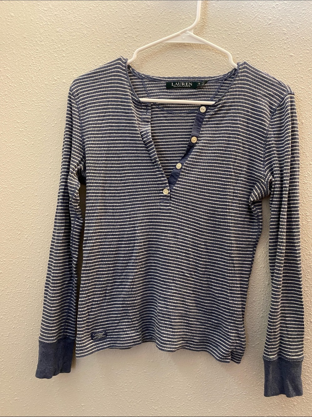 Lauren Ralph Lauren Navy & White Striped Long-Sleeve Henley Top